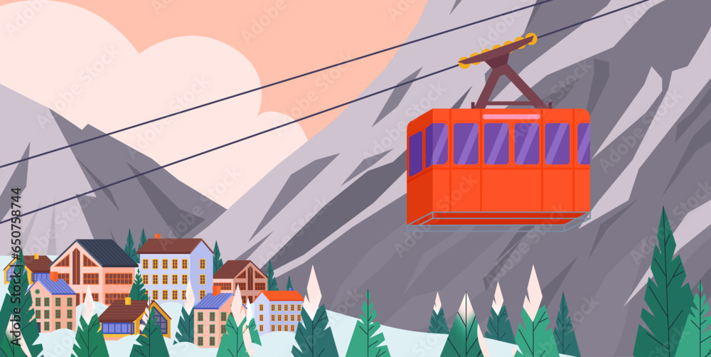 Fotobehang Lavendel Colored Landscape Cableway Composition #650758744