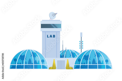 Agricultural research lab building illustration glass greenhouse. Vector illustration