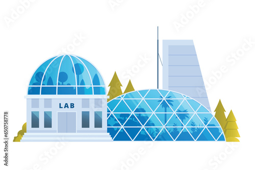 Agricultural research lab building illustration glass greenhouse. Vector illustration photo