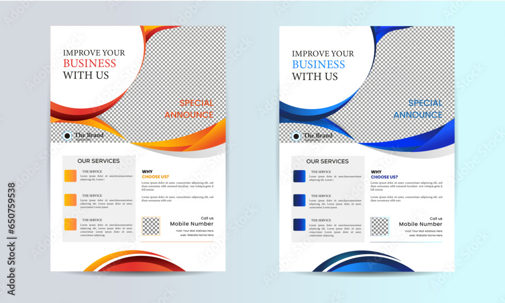 Organic shaped business flyer, attractive and elegant corporate flyer template with two colour
