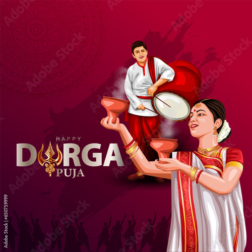 Indian God shri Druga in Happy Durga Puja Subh Navratri red background. vector illustration design