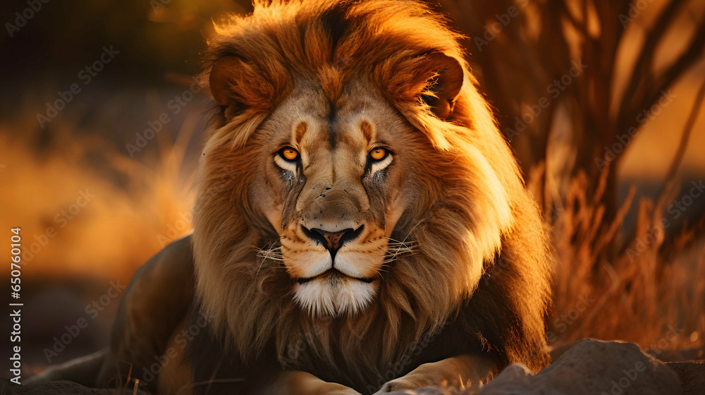 The lion portrait on savanna safari photography lighting landscape image