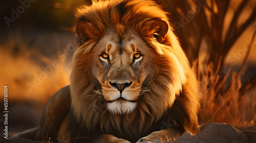 The lion portrait on savanna safari photography lighting landscape image © pics3