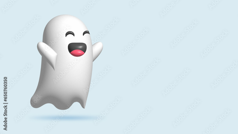 3D rendering illustration set of cute floating ghost characters 3D rendering illustration set of cute floating ghost characters