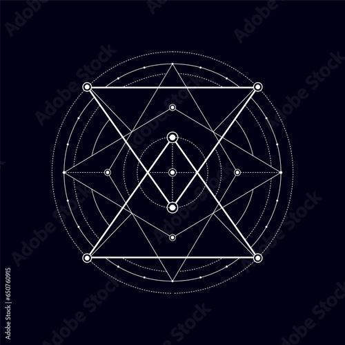 Sacred geometric shape, mystical tribal myth and meditation sign. Vector masonic symmetrical shape, alchemy symbol, esoteric tribal sign