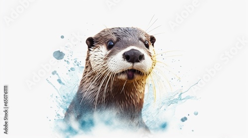 a Otter in pastel colors on a white background in the.Generative AI © sudipdesign