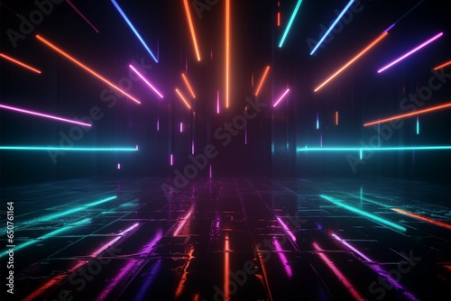 Dark background illuminated by neon lines spelling abstract letters