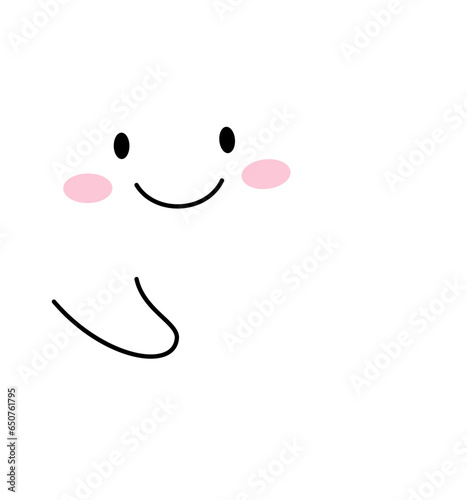 Cartoon halloween kawaii ghost character. Adorable vector sweet funny spirit, baby spook with a big cute smile and playful expression floating and adding charming touch to the spooky holiday season