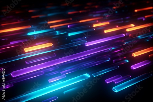 Glowing neon lines interweave to form abstract letters on black