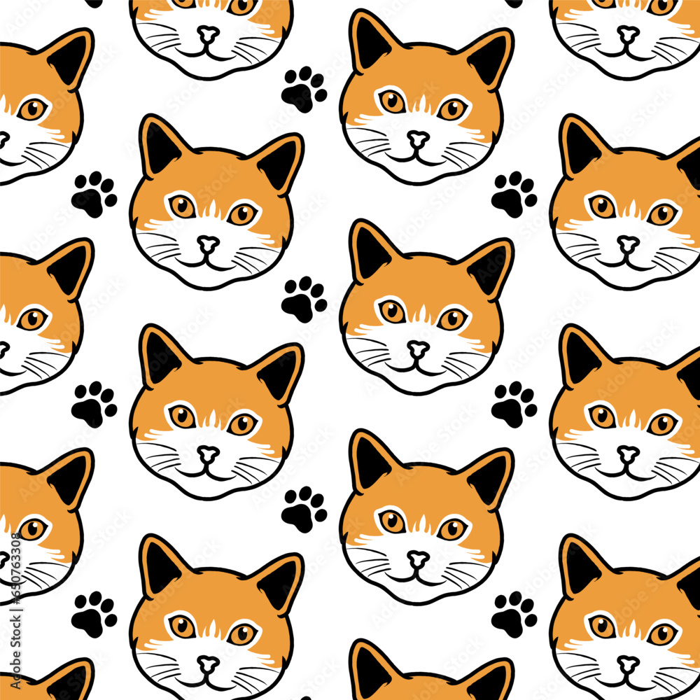 Fototapeta premium Orange Cat Pattern Design Vector