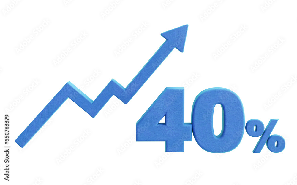 forty percent or 40% with growth chart luxury 3D Rendering on transparent background. use for stock market graph, financial, profit income, Banking currency etc forty percent or 40% with growth chart luxury 3D Rendering on transparent background. use for stock market graph, financial, profit income, Banking currency etc
