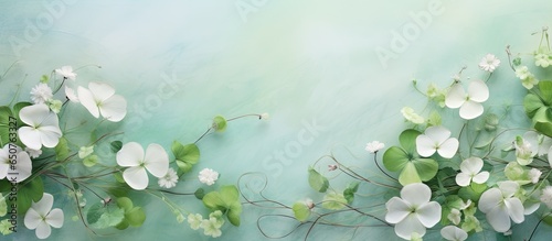 Gorgeous plant filled backdrop of bindweed and clover foliage isolated pastel background Copy space