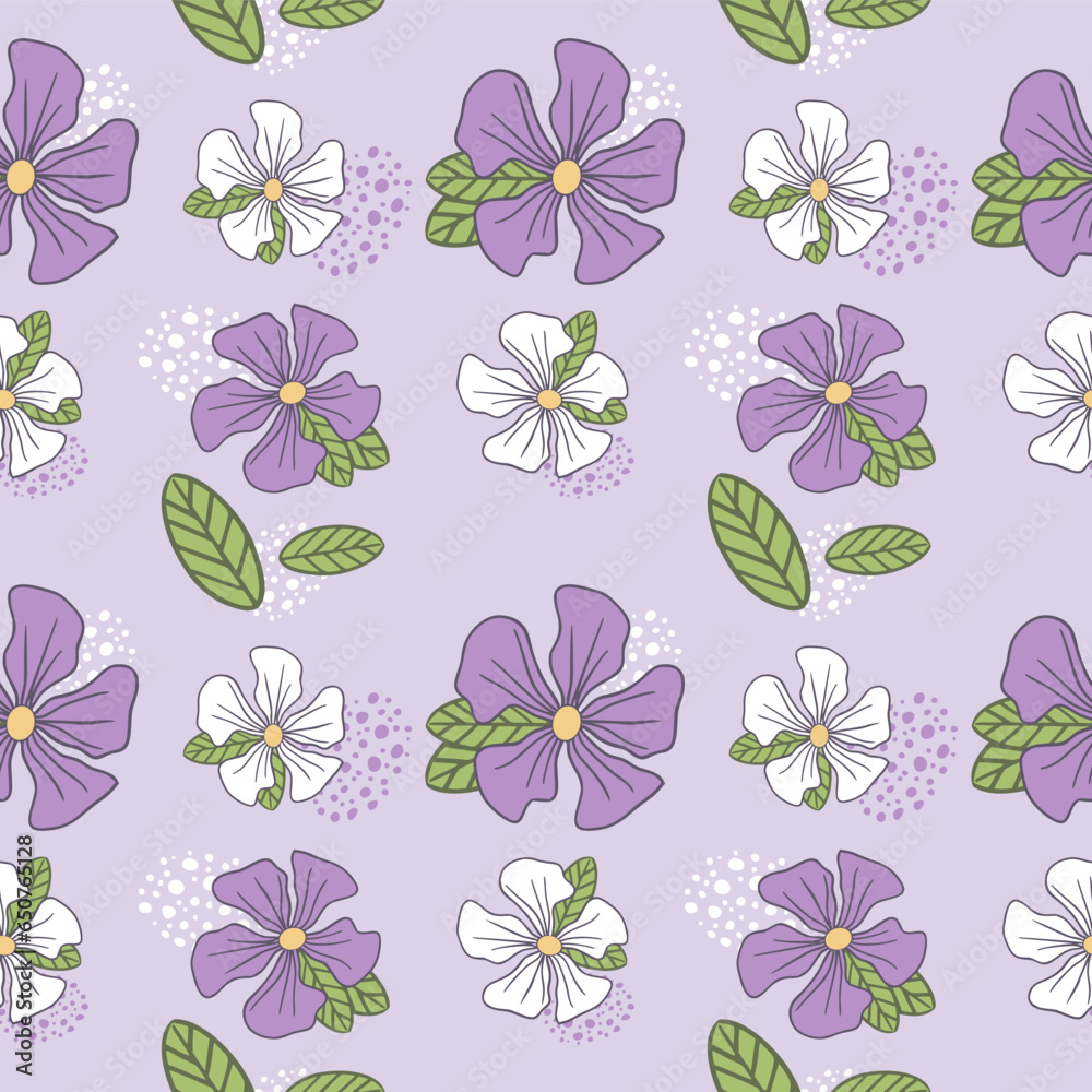 Seamless pattern flowers and leaf tropical plants and leaves. Creative purple botanical contemporary seamless pattern. Floral seamless vector tropical pattern background.