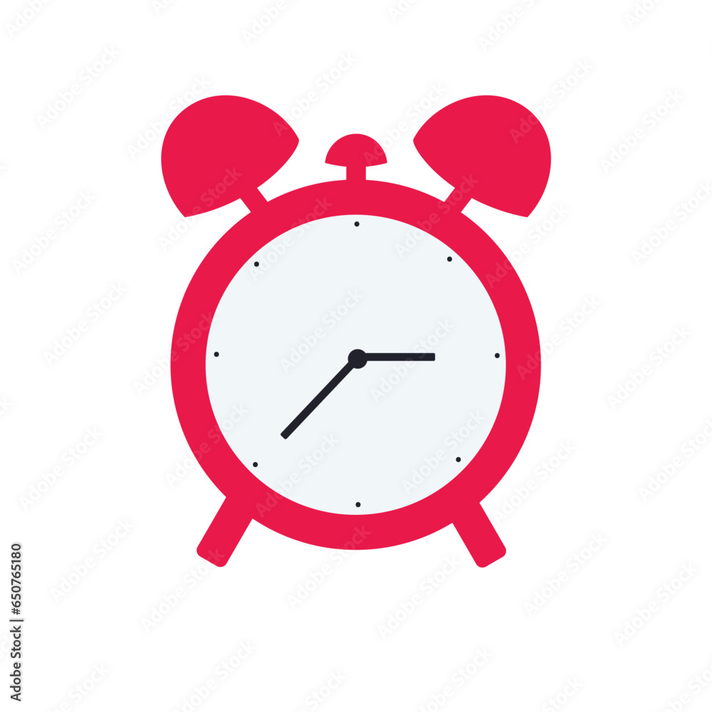 Red alarm clock flat icon design, wake up clock in cartoon style vector illustration Red alarm clock flat icon design, wake up clock in cartoon style vector illustration