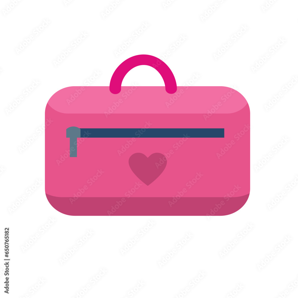 Student pencil pouch icon, pink pencil case, flat vector illustration Student pencil pouch icon, pink pencil case, flat vector illustration