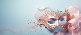 Moving masquerade mask on a blank background isolated pastel background Copy space