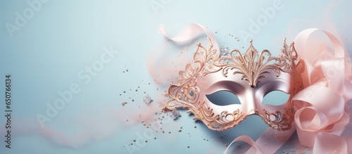 Moving masquerade mask on a blank background isolated pastel background Copy space photo