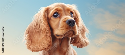 Cocker spaniel puppy portrait isolated pastel background Copy space