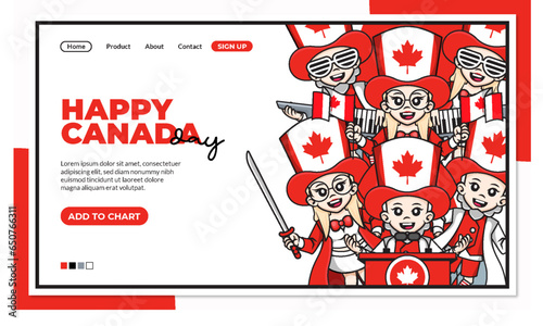 happy Canada Day landing page with cute vector character photo