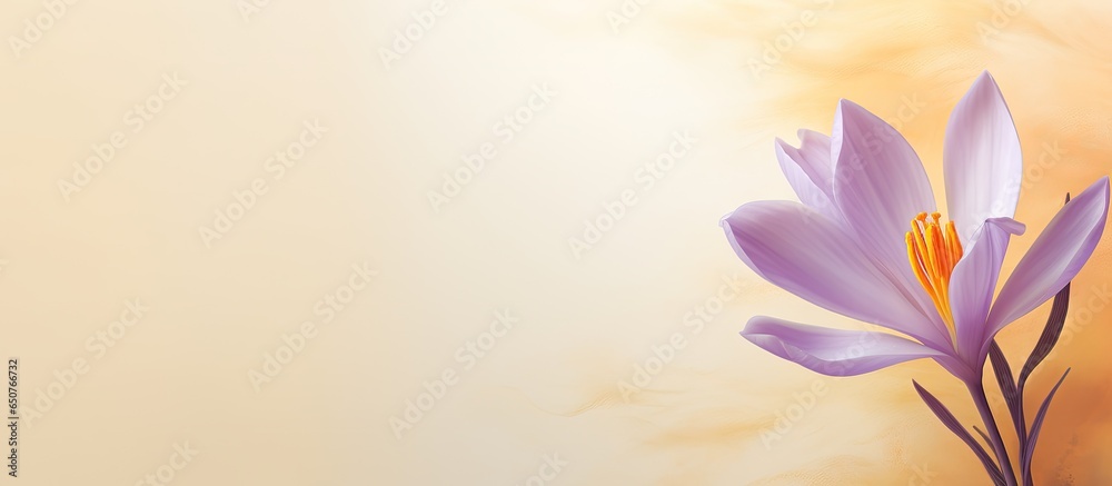 A solitary saffron flower against a isolated pastel background Copy space