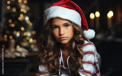 Child girl in Santa Claus h...