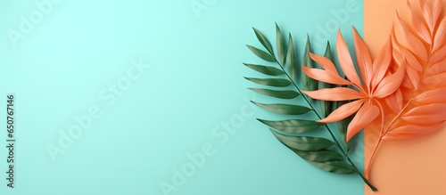 Two separate leaves isolated pastel background Copy space