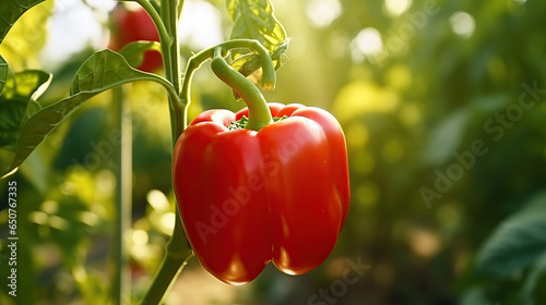 Fotografia Red bell pepper in a Greenhouse. Horticulture. Vegetables.