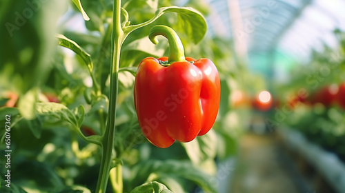 Red bell pepper in a Greenhouse. Horticulture. Vegetables.