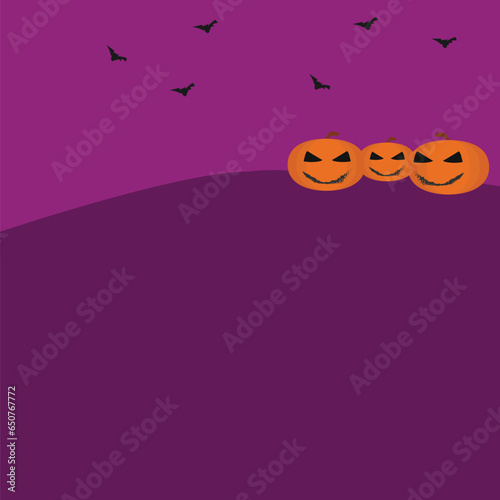 halloween pumpkins on violet color background