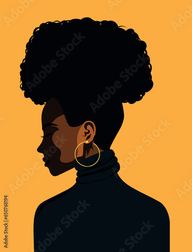 Vector Avatar icon African American Afro woman curly hair standing sideways for social network. Activist. feminism. Portrait. Vector flat illustration. Simple style