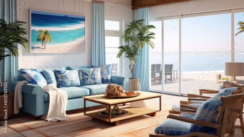 Coastal Eclectic Hideaway: Embracing coastal and eclectic styles with beachy decor, colorful accents, and a mix of furniture styles
