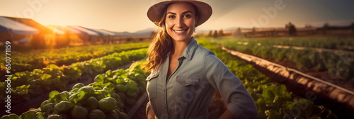 female agricultural entrepreneur managing her organic farm business, showcasing the role of women in sustainable agriculture. Generative AI photo