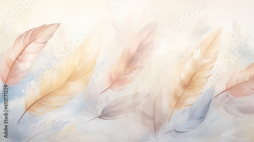 Delicate Watercolor Feathers Floating on Airy Textures, Abstract, Background, watercolor style