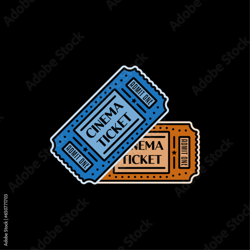 Two Retro Vintage Cinema Tickets Vector Illustration. Admit One Movie Tickets