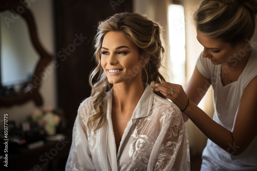 bride getting ready for her special day, with a focus on bridal makeup and hairstyling, celebrating the beauty transformations for weddings photo