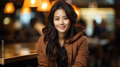 Candid photo of an Asian girl sitting in a cafe