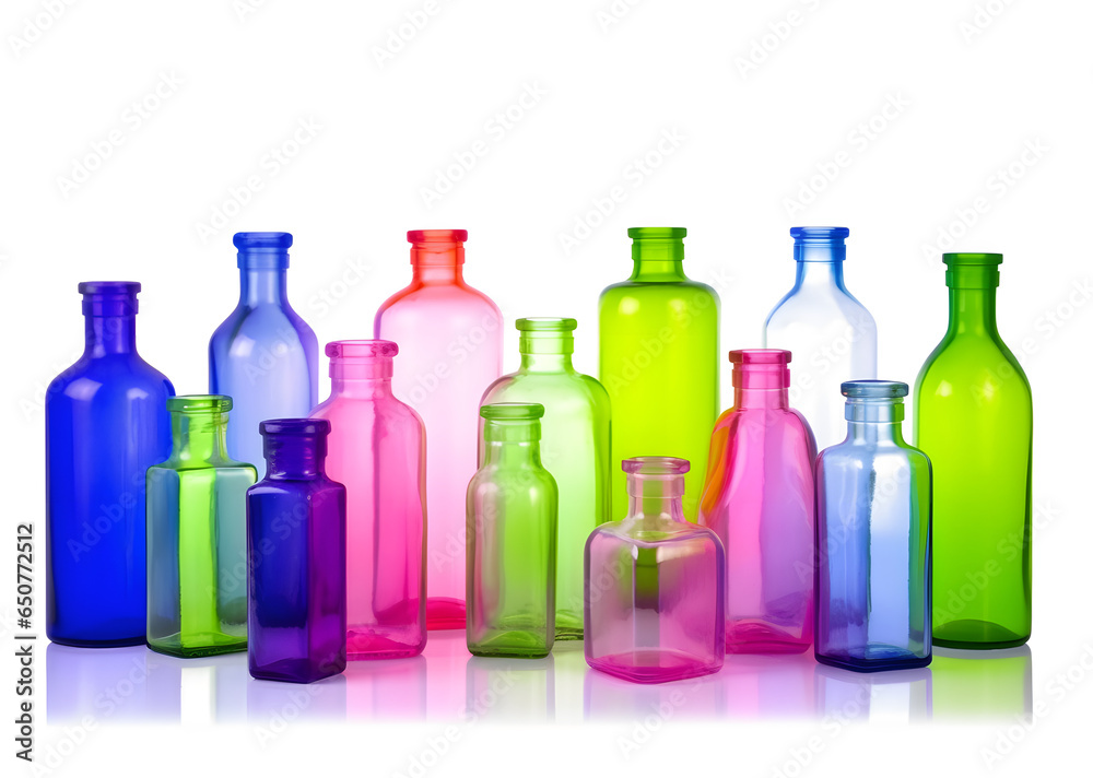Various translucent neon glass bottles of differing sizes Various translucent neon glass bottles of differing sizes