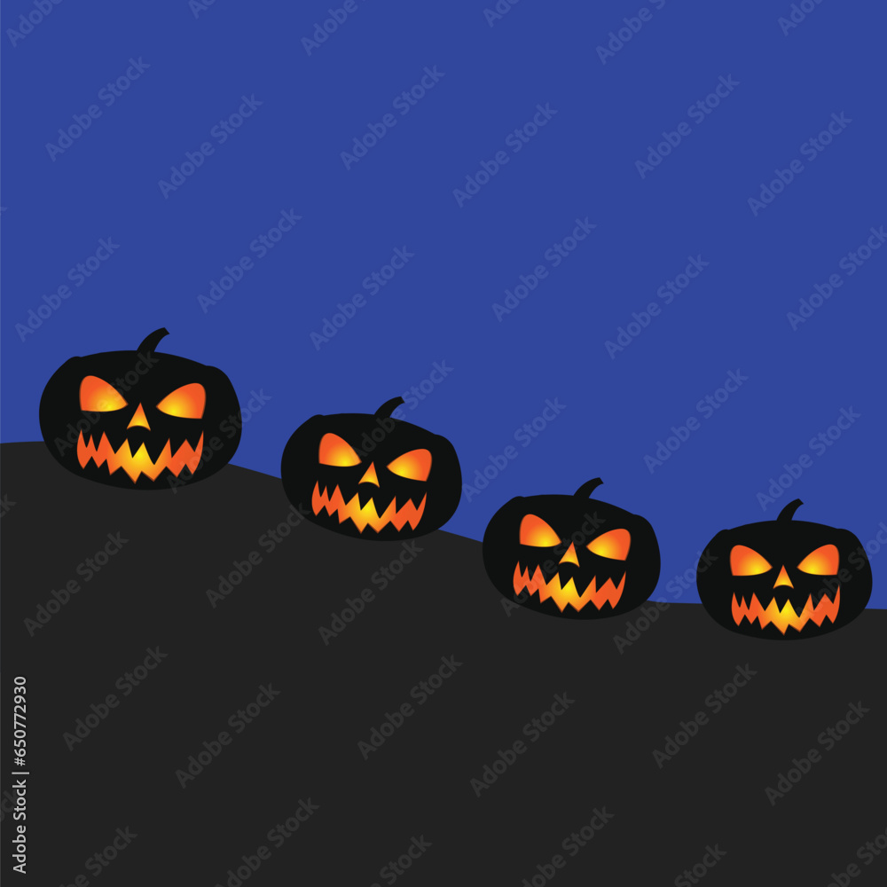pumpkin silhouette with illuminated eyes on blue color background pumpkin silhouette with illuminated eyes on blue color background
