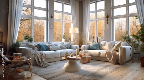 Scandinavian style interior design. Modern living room design. AI generated