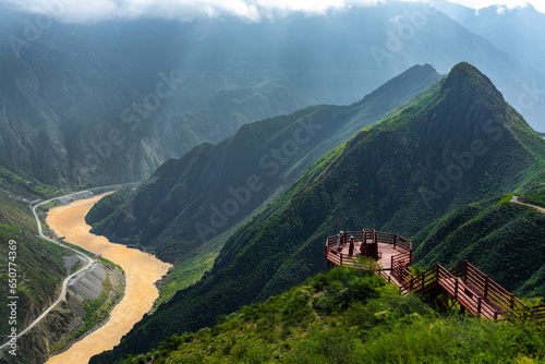 Scenic of Great bend of Jinsha River Yunnan, China. Jinsha river is the upper reach of the Yangtze River. photo
