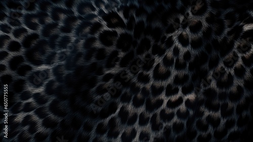 Naklejka na ścianę Close-up of black panther leopard fur print background. Animal skin backdrop for fashion, textile, print, banner