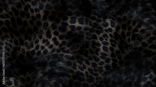Close-up of black panther leopard fur print background. Animal skin backdrop for fashion, textile, print, banner