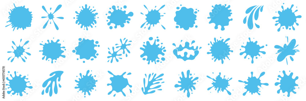 Water splashes collection in flat design. Cartoon water splash. Fluid drop, splash icons