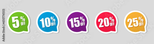 Discount sticker collection with percentage sale. Discount sale off the tag. Promotion banners with discount offer