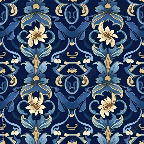 Blue royalty seamless pattern backgroud, AI Generated