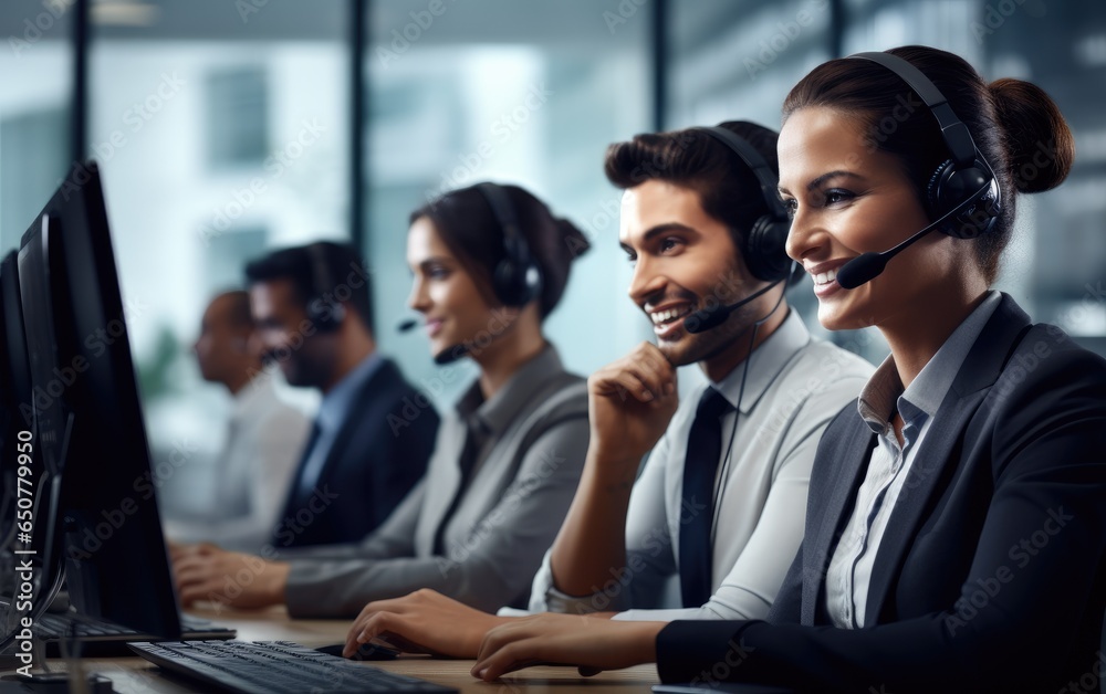 Call center agent, focused and dedicated, managing tasks on a computer within the central customer service hub. Generative AI Call center agent, focused and dedicated, managing tasks on a computer within the central customer service hub. Generative AI