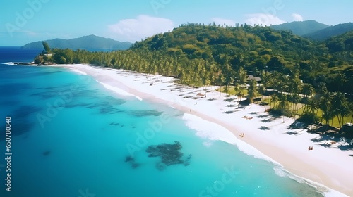 Aerial panoramic view of a beautiful tropical beach in Australia