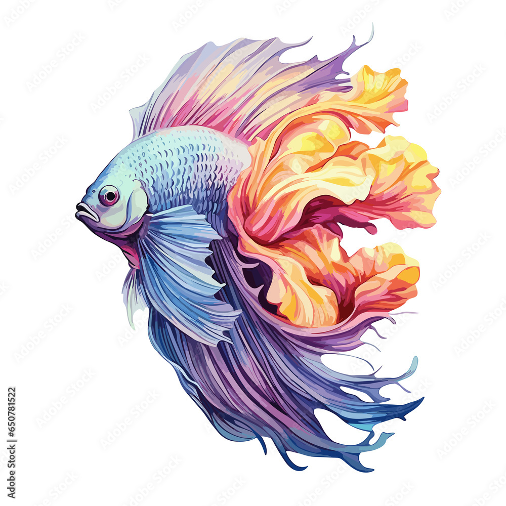 Obraz premium Golden Floral Fighter Fish Floral fighter fish , Illustration, Watercolor PNG