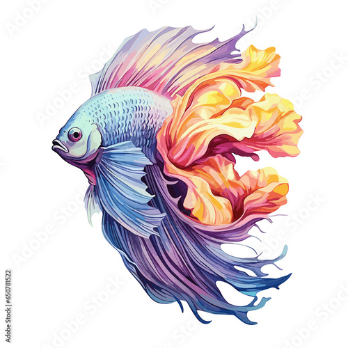Golden Floral Fighter Fish Floral fighter fish , Illustration, Watercolor PNG © Cove Art