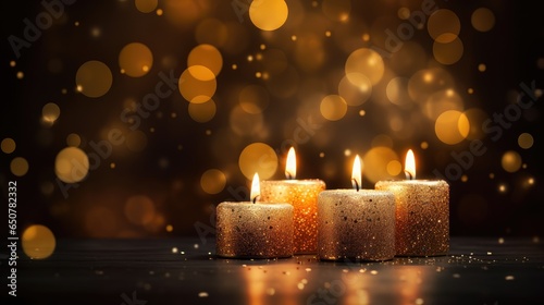 magic of burning candles against a black background, creating a warm and cozy holiday ambiance